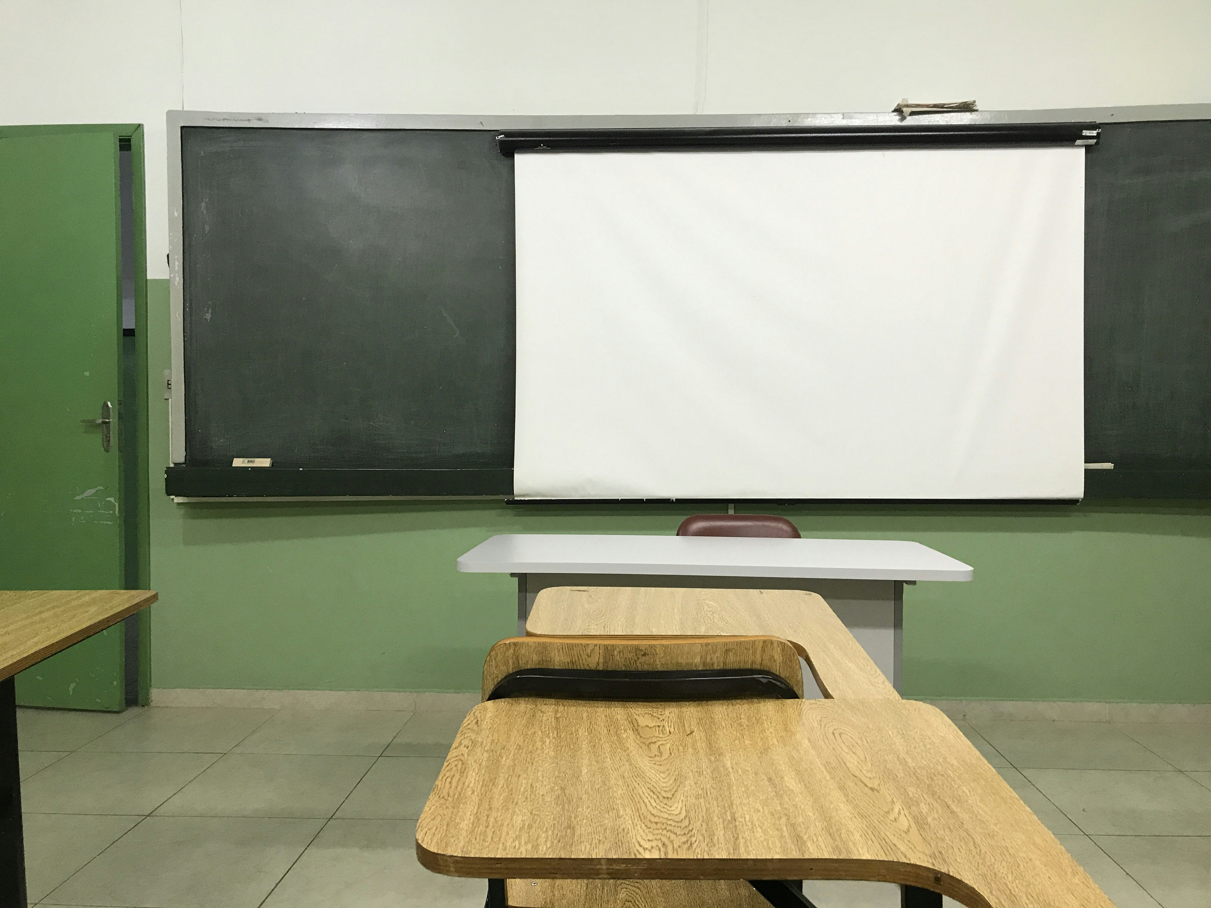 Modern classroom with educational boards